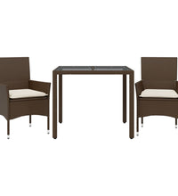 3-tlg. Garten-Essgruppe mit Kissen Braun Poly Rattan Glas