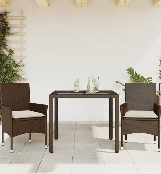 3-tlg. Garten-Essgruppe mit Kissen Braun Poly Rattan Glas