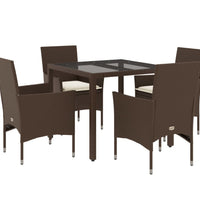 5-tlg. Garten-Essgruppe mit Kissen Braun Poly Rattan Glas