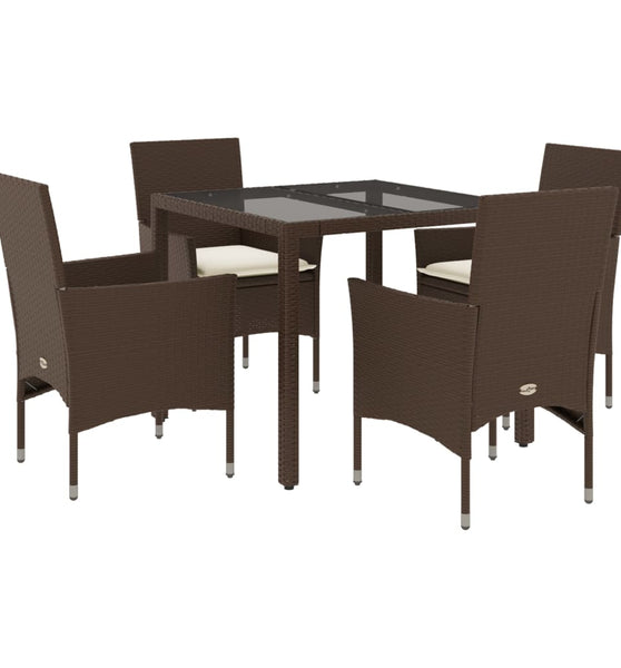 5-tlg. Garten-Essgruppe mit Kissen Braun Poly Rattan Glas