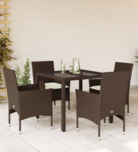 5-tlg. Garten-Essgruppe mit Kissen Braun Poly Rattan Glas