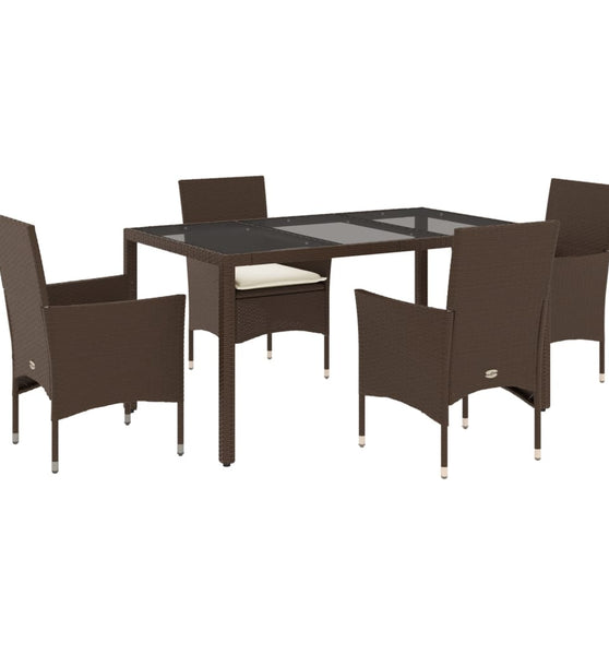 5-tlg. Garten-Essgruppe mit Kissen Braun Poly Rattan Glas
