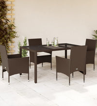 5-tlg. Garten-Essgruppe mit Kissen Braun Poly Rattan Glas