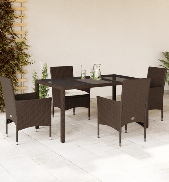 5-tlg. Garten-Essgruppe mit Kissen Braun Poly Rattan Glas
