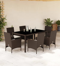 7-tlg. Garten-Essgruppe mit Kissen Braun Poly Rattan und Glas