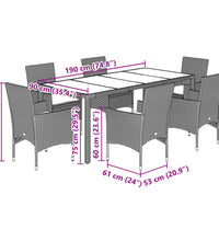7-tlg. Garten-Essgruppe mit Kissen Braun Poly Rattan und Glas