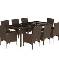 9-tlg. Garten-Essgruppe mit Kissen Braun Poly Rattan Glas
