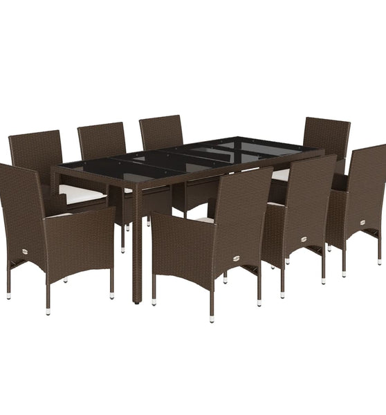 9-tlg. Garten-Essgruppe mit Kissen Braun Poly Rattan Glas