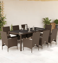 9-tlg. Garten-Essgruppe mit Kissen Braun Poly Rattan Glas