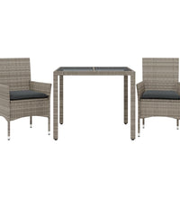 3-tlg. Garten-Essgruppe mit Kissen Grau Poly Rattan und Glas