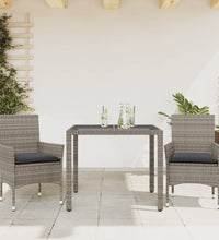 3-tlg. Garten-Essgruppe mit Kissen Grau Poly Rattan und Glas