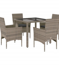5-tlg. Garten-Essgruppe mit Kissen Grau Poly Rattan und Glas