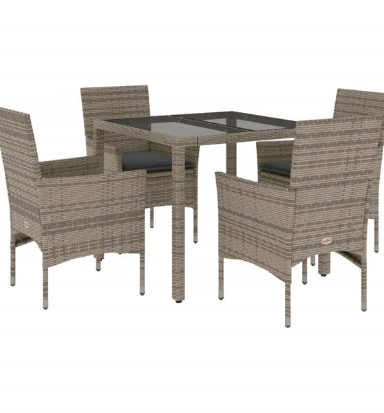 5-tlg. Garten-Essgruppe mit Kissen Grau Poly Rattan und Glas