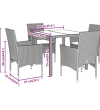 5-tlg. Garten-Essgruppe mit Kissen Grau Poly Rattan und Glas
