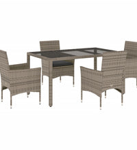 5-tlg. Garten-Essgruppe mit Kissen Grau Poly Rattan und Glas