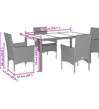 5-tlg. Garten-Essgruppe mit Kissen Grau Poly Rattan und Glas