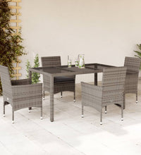 5-tlg. Garten-Essgruppe mit Kissen Grau Poly Rattan und Glas