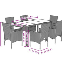 7-tlg. Garten-Essgruppe mit Kissen Grau Poly Rattan und Glas