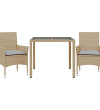 3-tlg. Garten-Essgruppe mit Kissen Beige Poly Rattan und Glas