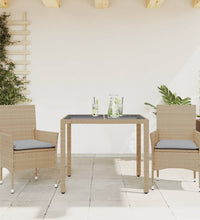 3-tlg. Garten-Essgruppe mit Kissen Beige Poly Rattan und Glas