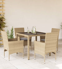 5-tlg. Garten-Essgruppe mit Kissen Beige Poly Rattan und Glas
