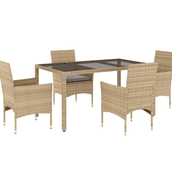5-tlg. Garten-Essgruppe mit Kissen Beige Poly Rattan und Glas