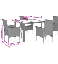 5-tlg. Garten-Essgruppe mit Kissen Beige Poly Rattan und Glas