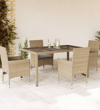 5-tlg. Garten-Essgruppe mit Kissen Beige Poly Rattan und Glas
