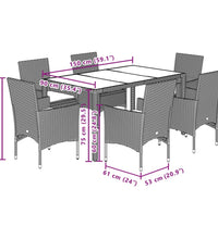 7-tlg. Garten-Essgruppe mit Kissen Beige Poly Rattan und Glas