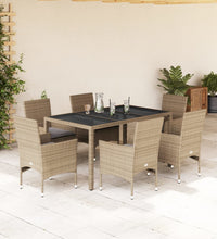 7-tlg. Garten-Essgruppe mit Kissen Beige Poly Rattan und Glas