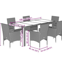 7-tlg. Garten-Essgruppe mit Kissen Beige Poly Rattan und Glas
