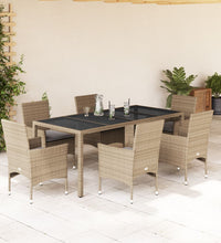 7-tlg. Garten-Essgruppe mit Kissen Beige Poly Rattan und Glas