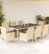 9-tlg. Garten-Essgruppe mit Kissen Beige Poly Rattan Glas