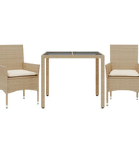 3-tlg. Garten-Essgruppe mit Kissen Beige Poly Rattan und Glas
