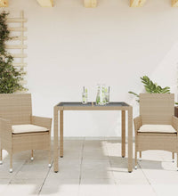 3-tlg. Garten-Essgruppe mit Kissen Beige Poly Rattan und Glas