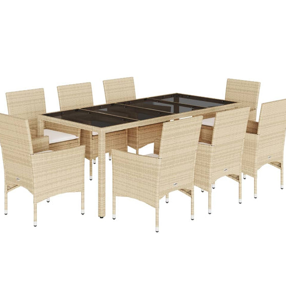 9-tlg. Garten-Essgruppe mit Kissen Beige Poly Rattan Glas