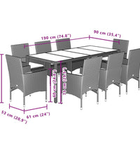 9-tlg. Garten-Essgruppe mit Kissen Beige Poly Rattan Glas