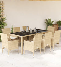 9-tlg. Garten-Essgruppe mit Kissen Beige Poly Rattan Glas