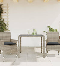3-tlg. Garten-Essgruppe mit Kissen Hellgrau Poly Rattan Glas