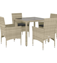 5-tlg. Garten-Essgruppe mit Kissen Hellgrau Poly Rattan Glas