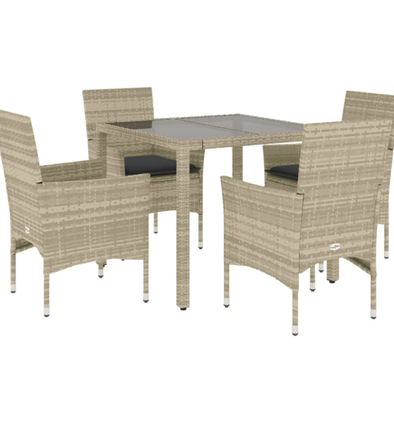 5-tlg. Garten-Essgruppe mit Kissen Hellgrau Poly Rattan Glas