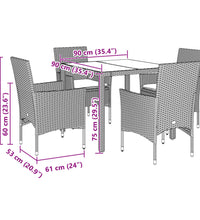 5-tlg. Garten-Essgruppe mit Kissen Hellgrau Poly Rattan Glas