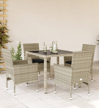 5-tlg. Garten-Essgruppe mit Kissen Hellgrau Poly Rattan Glas