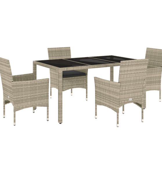 5-tlg. Garten-Essgruppe mit Kissen Hellgrau Poly Rattan Glas