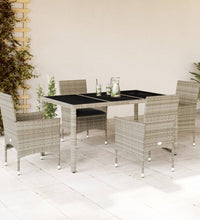 5-tlg. Garten-Essgruppe mit Kissen Hellgrau Poly Rattan Glas
