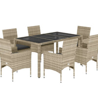 7-tlg. Garten-Essgruppe mit Kissen Hellgrau Poly Rattan & Glas