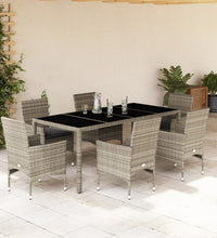 7-tlg. Garten-Essgruppe mit Kissen Hellgrau Poly Rattan & Glas