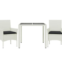 3-tlg. Garten-Essgruppe mit Kissen Weiß Poly Rattan und Glas