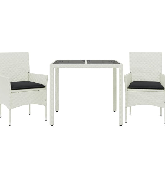 3-tlg. Garten-Essgruppe mit Kissen Weiß Poly Rattan und Glas