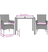 3-tlg. Garten-Essgruppe mit Kissen Weiß Poly Rattan und Glas